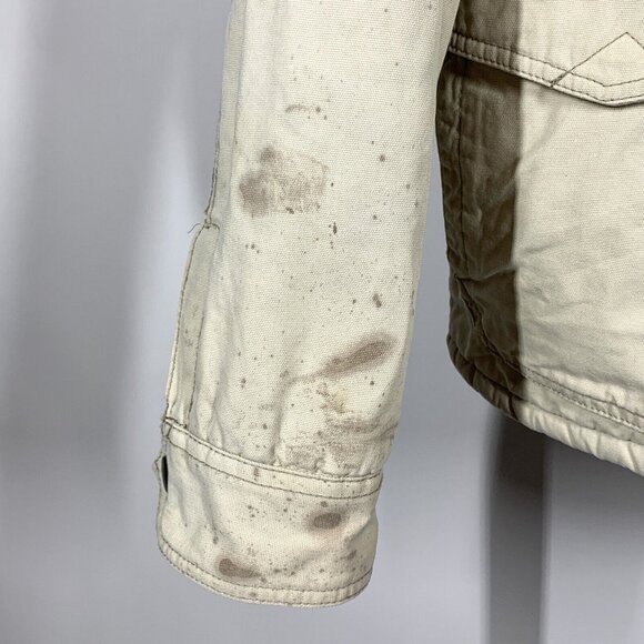Wrangler Hero Men’s L Sherpa Lined Canvas Khaki Jacket Coat Distressed - Picture 4 of 16